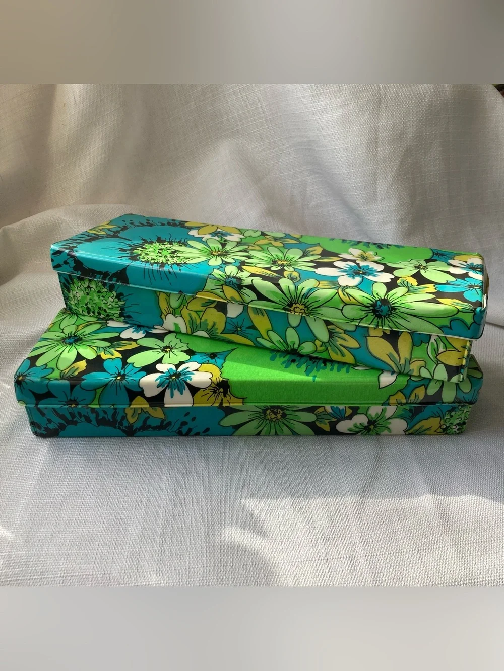 Pair of Vintage Flower Power Vinyl Stationery Boxes!